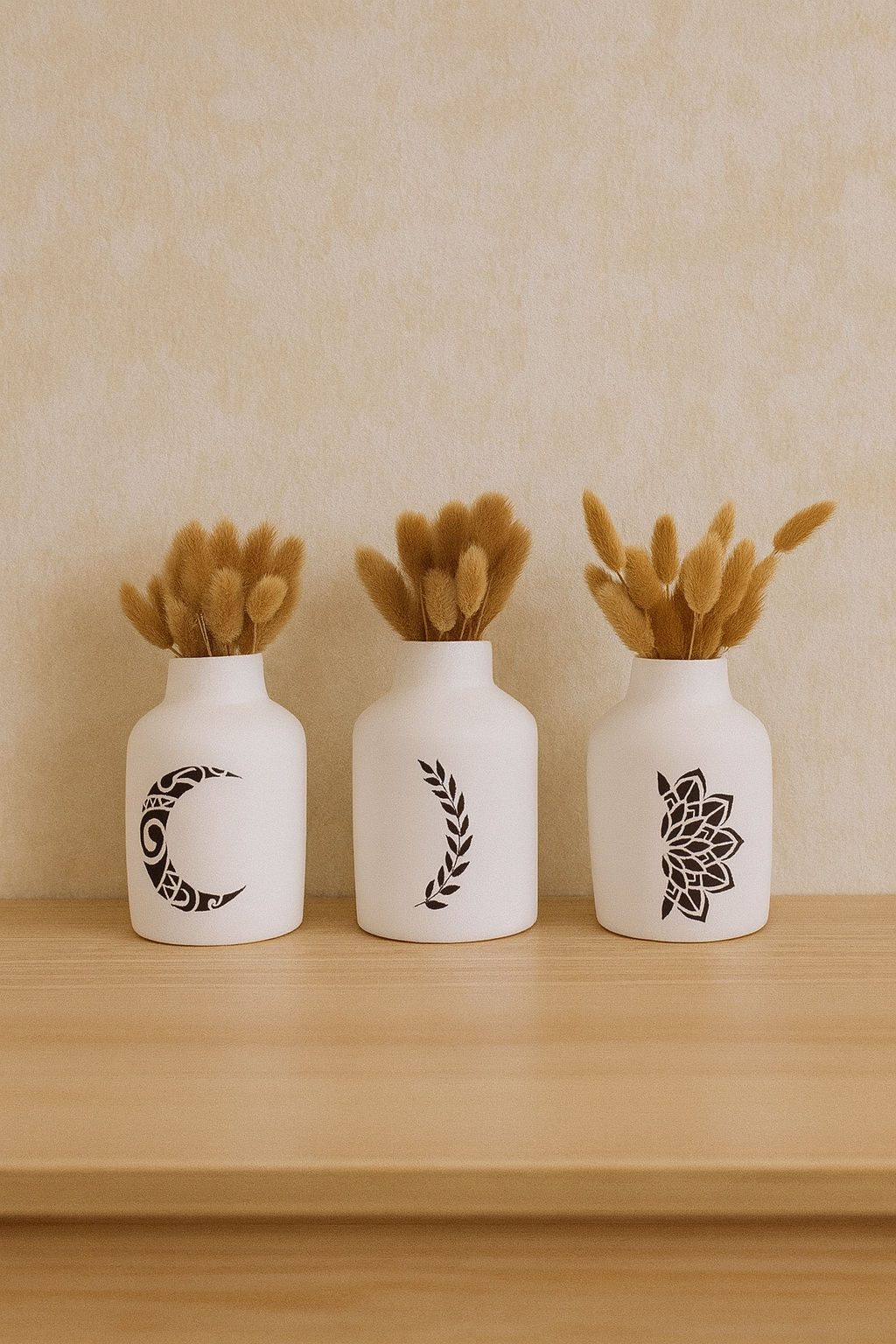 Trio de Vases “Lune Blanche” – Céramique Mate (Hauteur 12 cm)